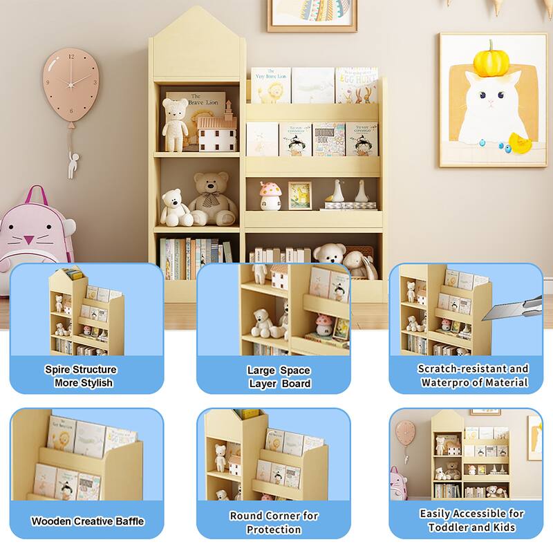 Wooden Children's Storage Organizer with Open Shelves Baskets and Cubby Space for Toys and Books - 31.50”L x 11.80”W x 39.50”H