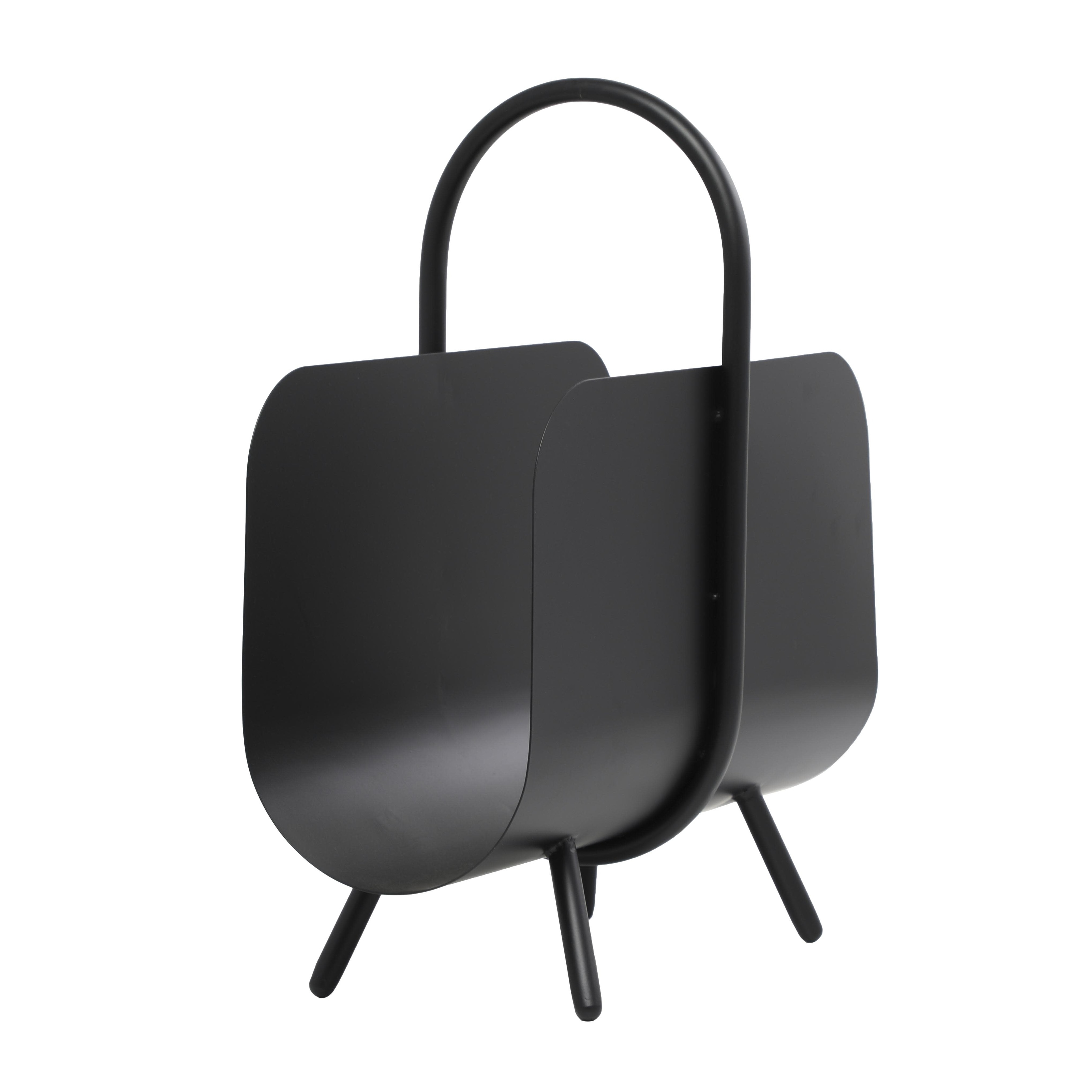 Metal Curved Magazine Holder with Arched Handle and Flared Legs - Black - Roche River Decor
