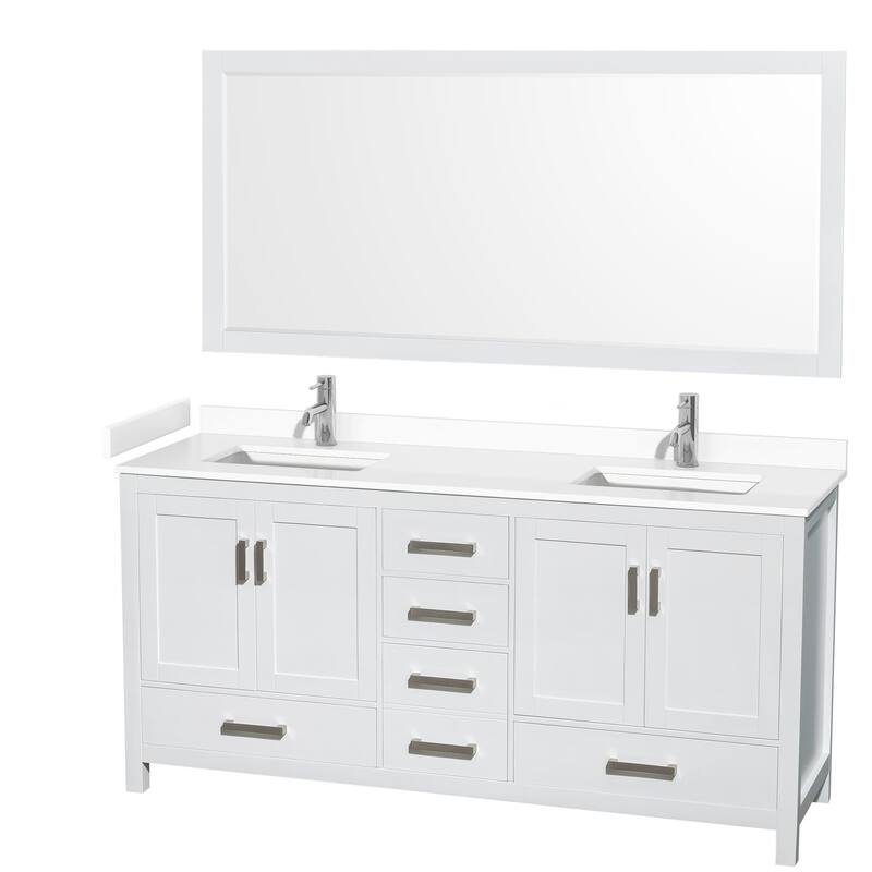 Wyndham Collection Sheffield 72" Double Bathroom Vanity, Carrara - White / White Cultured Marble Top / Brushed Chrome