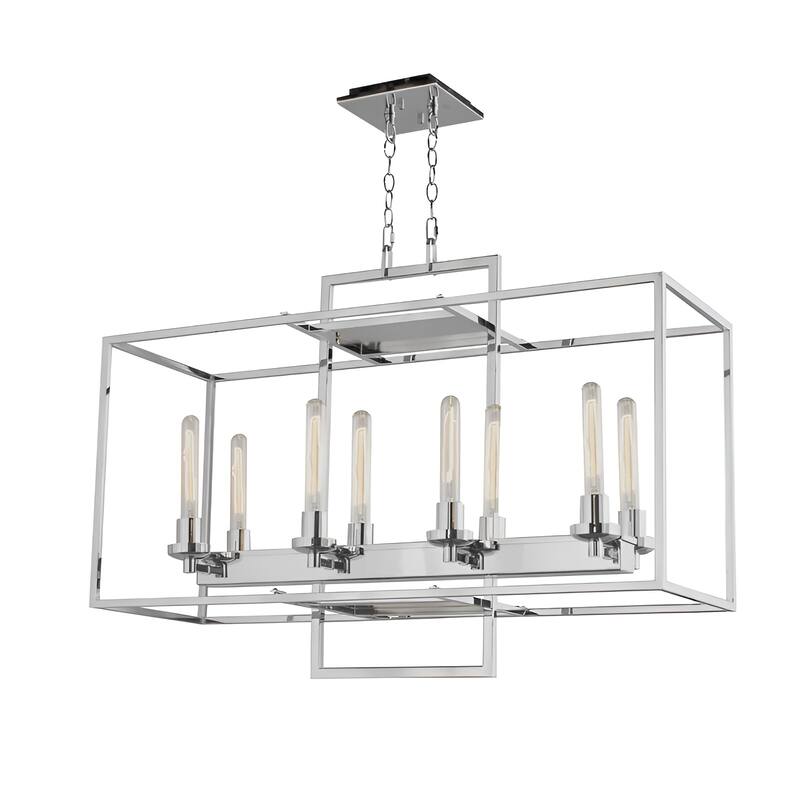 8 Light Cubic Cage Chrome Chandelier Rectangle for Kitchen Island Dining Room