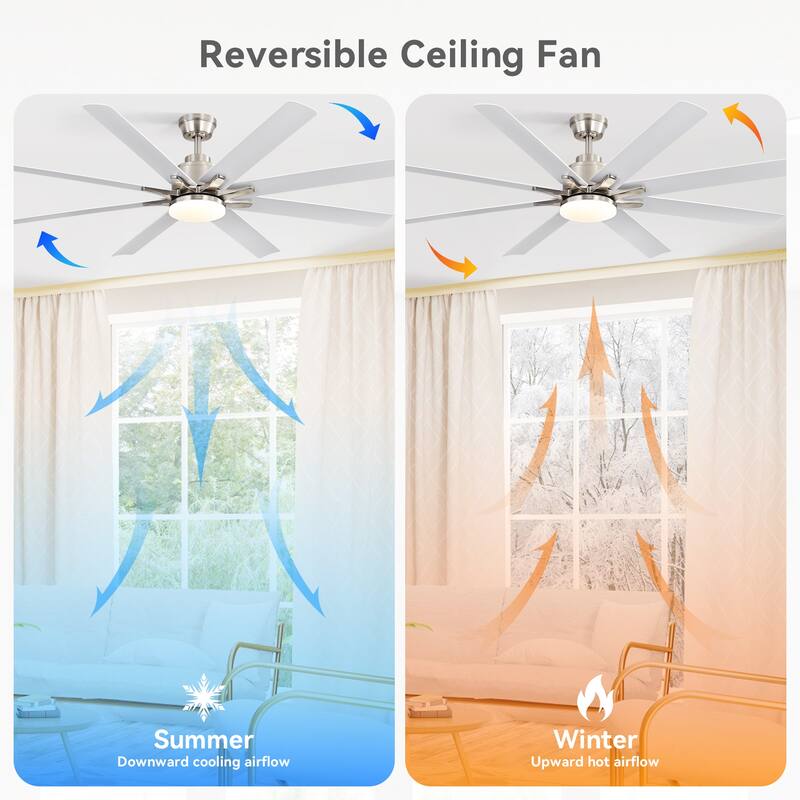 52" Reversible DC Motor Ceiling Fan with Remote/APP Control Dimmable 3-color Temperature, 8 ABS Blades Ceiling Fan Chandelier