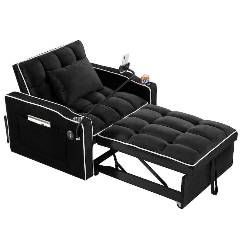 Velvet Single Convertible Sofa Bed with USB Charging Port