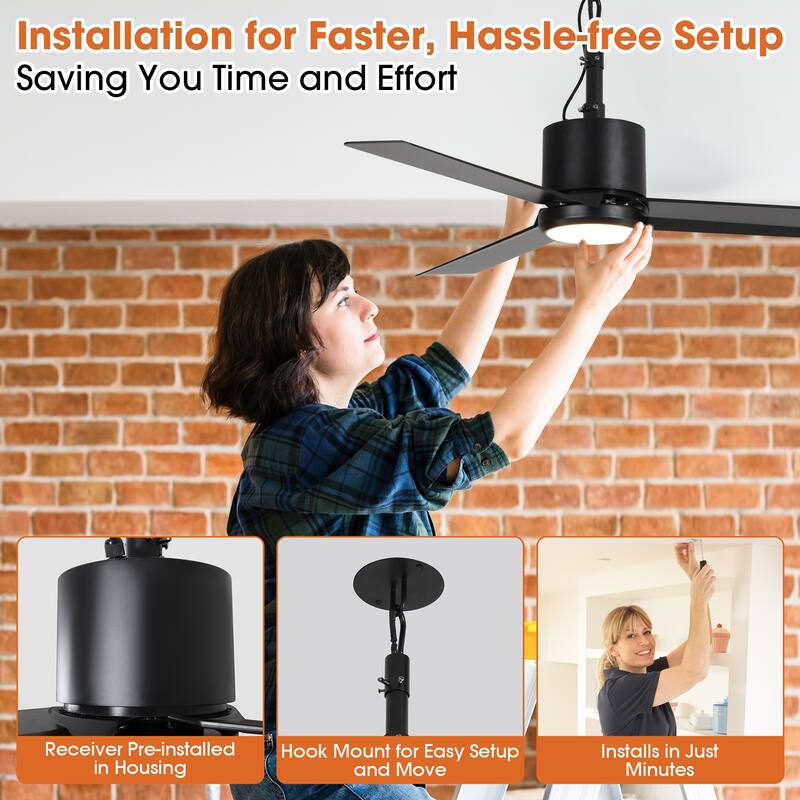 42" Modern Black Waterproof Wet Outdoor Gazebo Ceiling Fan with Light and Hook