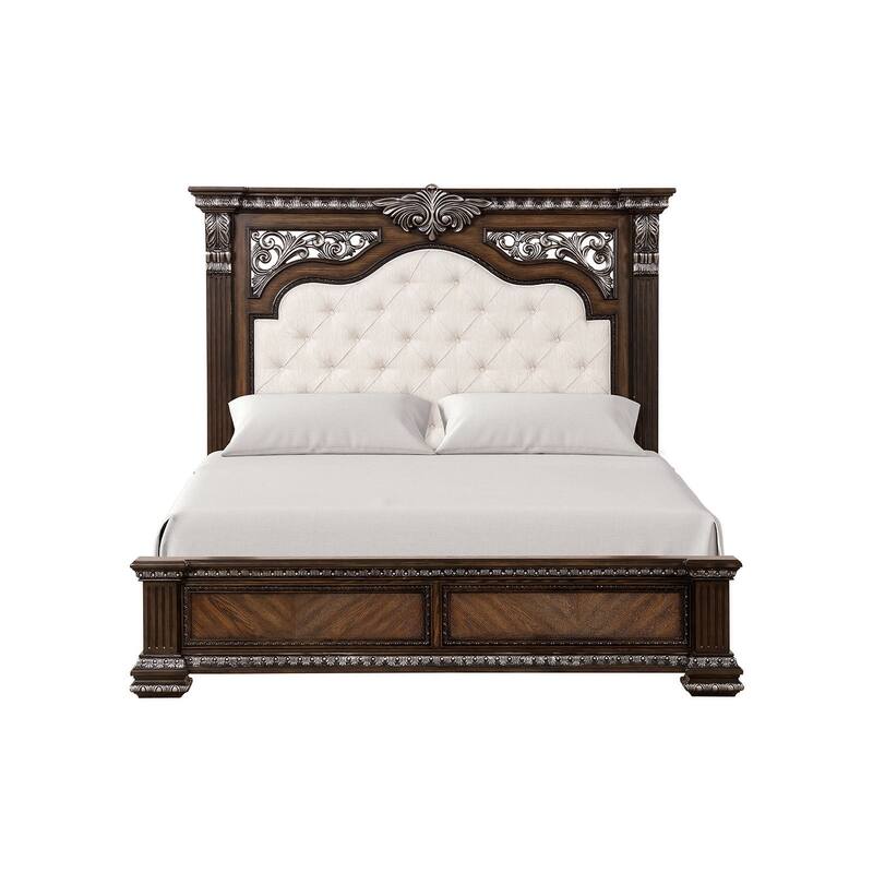Traditional 1pc Expresso Finish Royal Upholstered Bed