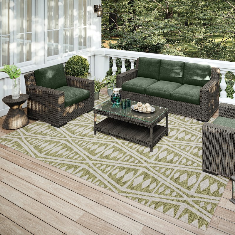 Indoor/ Outdoor Addison Yuma Southwest Tribal WashableArea Rug - 3' x 5' - Olive
