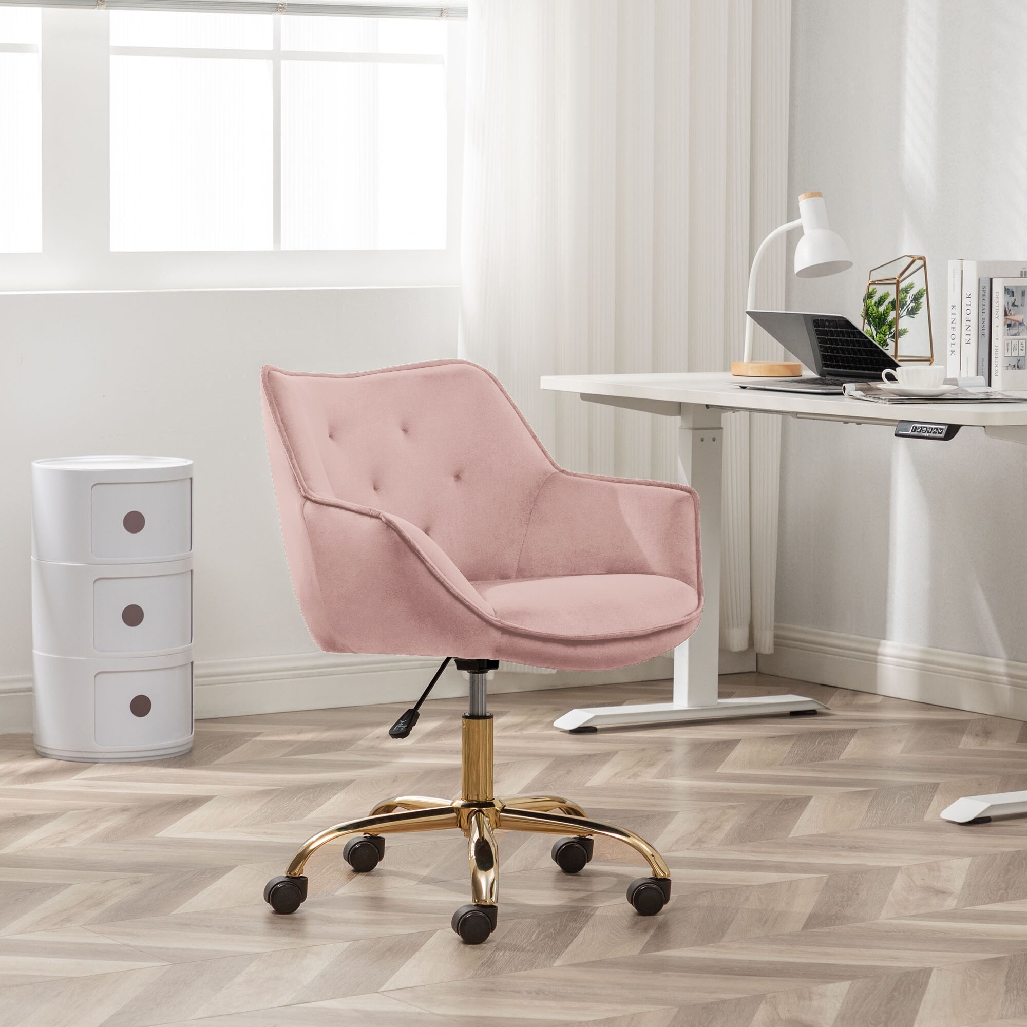 Porthos Home Ula Velvet Office Chair with Arms Adjustable Swivel