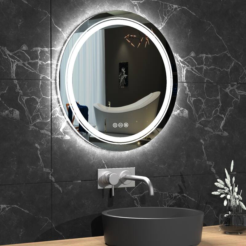 24" LED Mirror Bathroom Wall Mounted Vanity Dimmable Anti-Fog Round - 24x24 inch