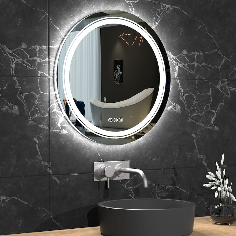 Frameless LED Lighted Round Bathroom Vanity Mirror Dimmable Anti-Fog