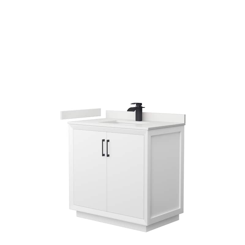 Strada 36-inch Single Vanity, Quartz Top - White, Black Trim, White Quartz Top