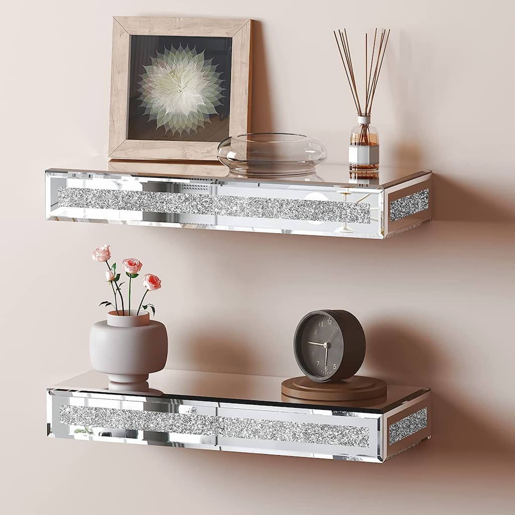 2 Piece Mirrored Floating Wall Shelves