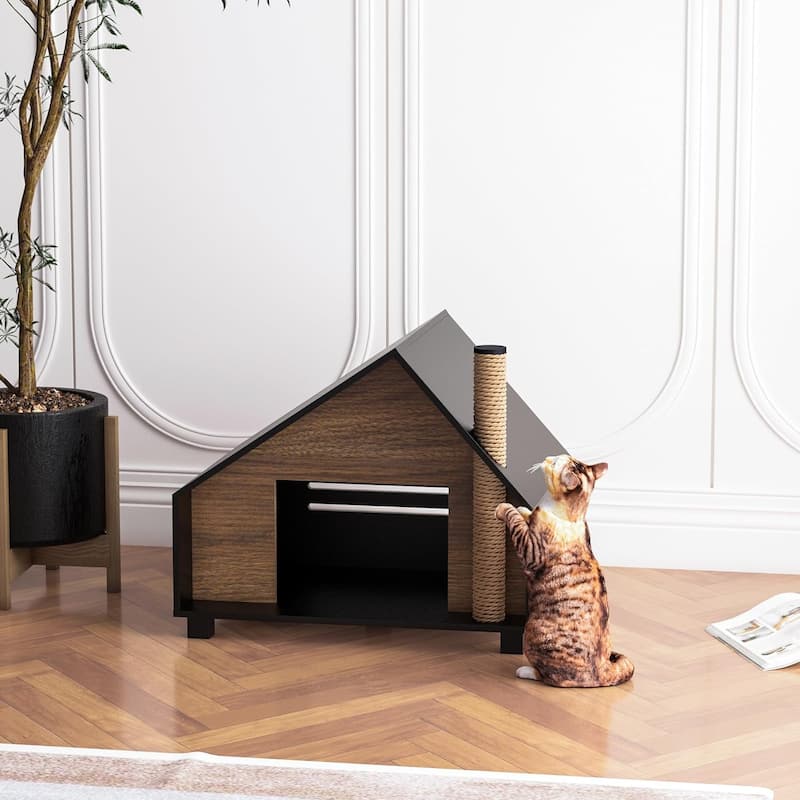 Roomfitters Wooden Cat House Outdoor Indoor, Durable Pet House for Cats, Cat Lodge, Animals Cat House with Air Vents