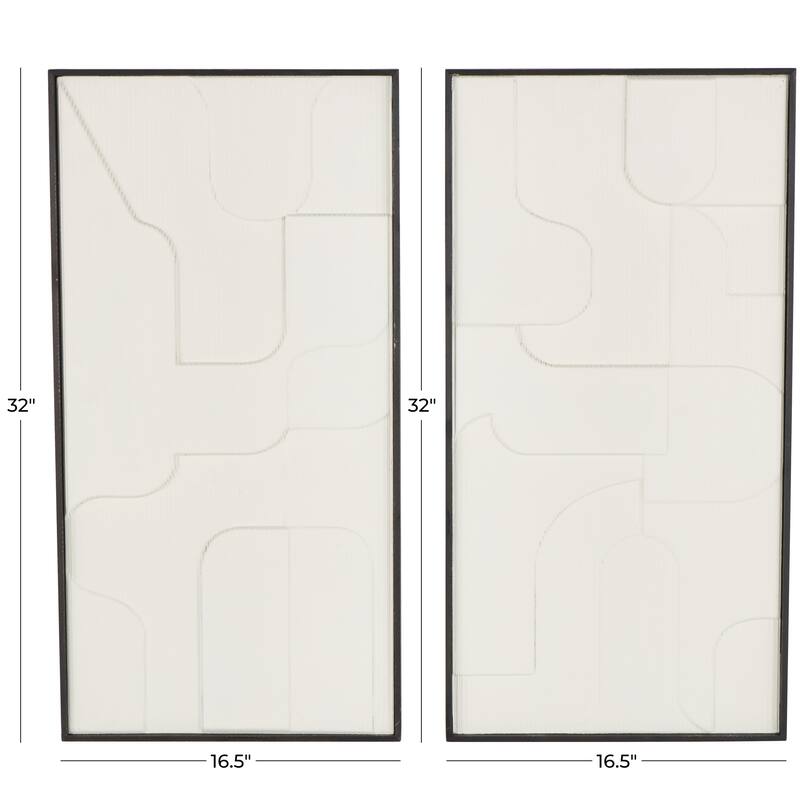 White Wood Geometric Home Wall Decor with Black Frame (Set of 2)