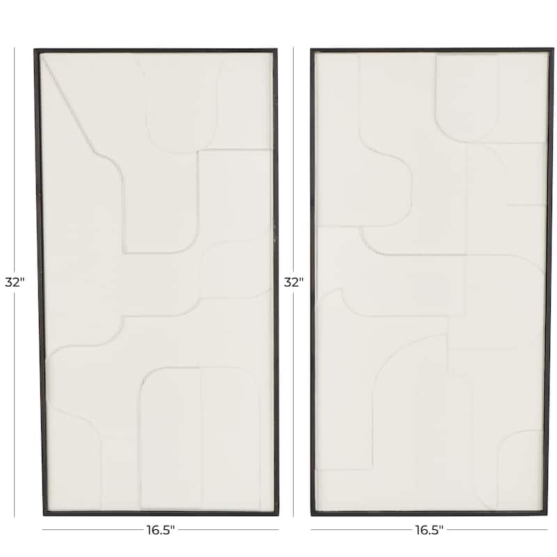 Wood Geometric Home Wall Decor with Black Frame - Set of 2 White - Roche River Decor