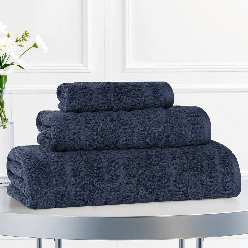 Superior Mika Smart Twist Viscose Cotton Blend 3 Piece Towel Set - Navy Blue