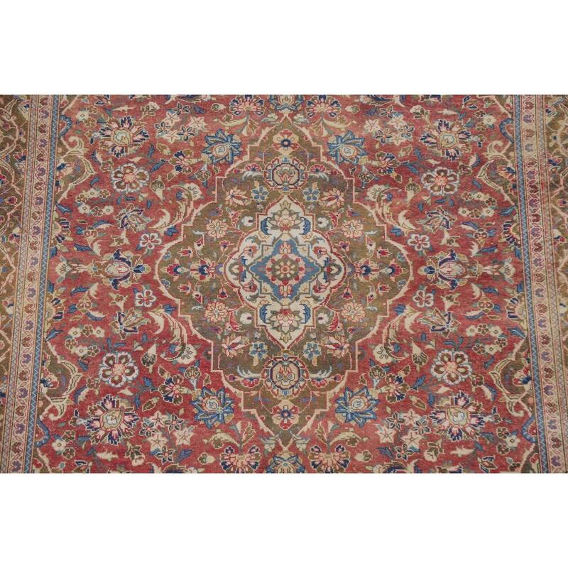 Hand Knotted Oriental 100% Wool Carpet Traditional Floral Red Kashan Area Rug - 10' 2'' X 6' 6''