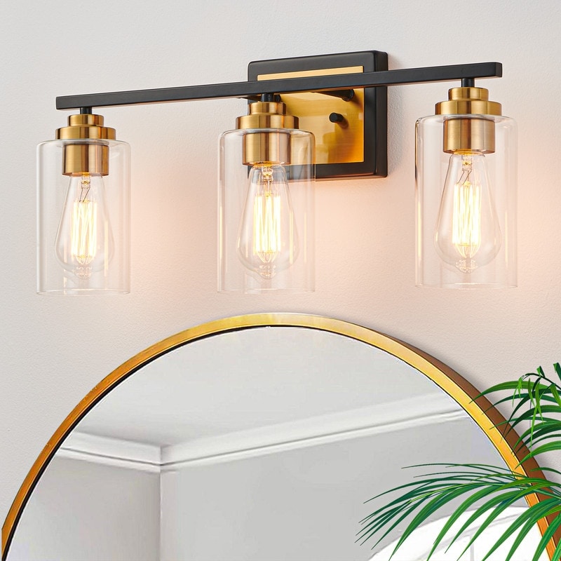 KAWOTI Rive 3-Light Antique Brass Dimmable Bathroom Vanity Light