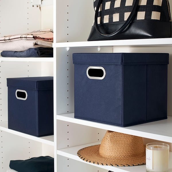 slide 1 of 4, Lidded Navy Storage Cubes (Pack of 2)