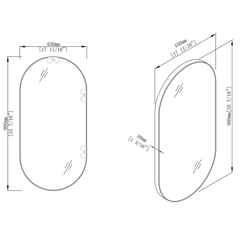 GDFStudio - Nolan Sleek Modern Bathroom Mirror with Durable Black Aluminum Frame and Crystal Clear Reflection - 18 x 35 Inch