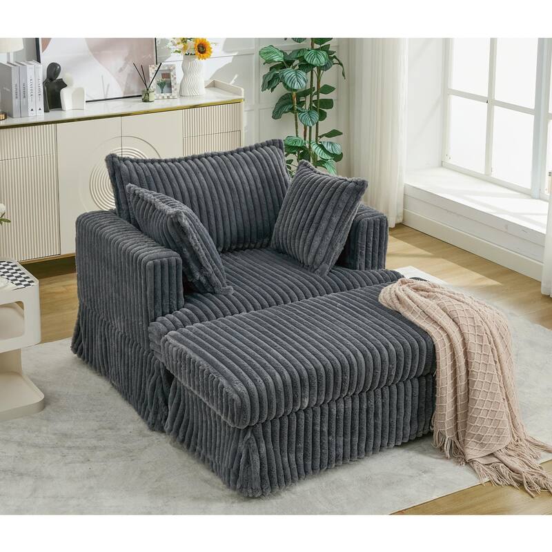 47.7'' Corduroy Deep Seat Upholstered Daybed with Movable Ottoman