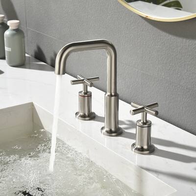 Brushed Nickel 3-Piece Set Bathroom Double Handle Faucet