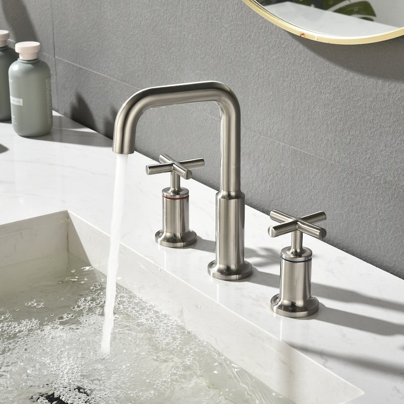 Three-Hole Cross Handle Copper Bathroom Sink Faucet