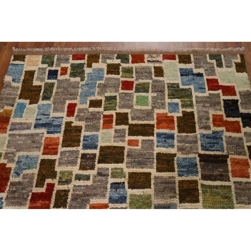 Hand Knotted Oriental 100% Wool Carpet Modern All-Over Greys & Charcoal Moroccan Area Rug - 8' 1'' X 5' 2''