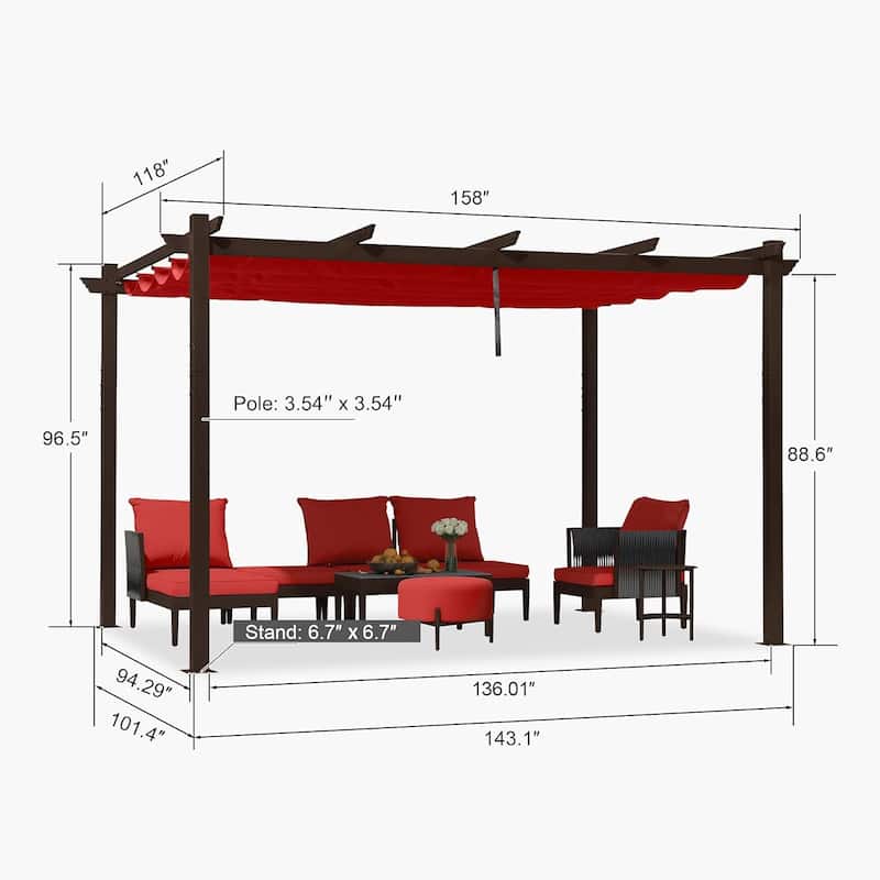 PURPLE LEAF Outdoor Retractable Bronze Metal Pergola w Canopy for Beach Deck Gazebo