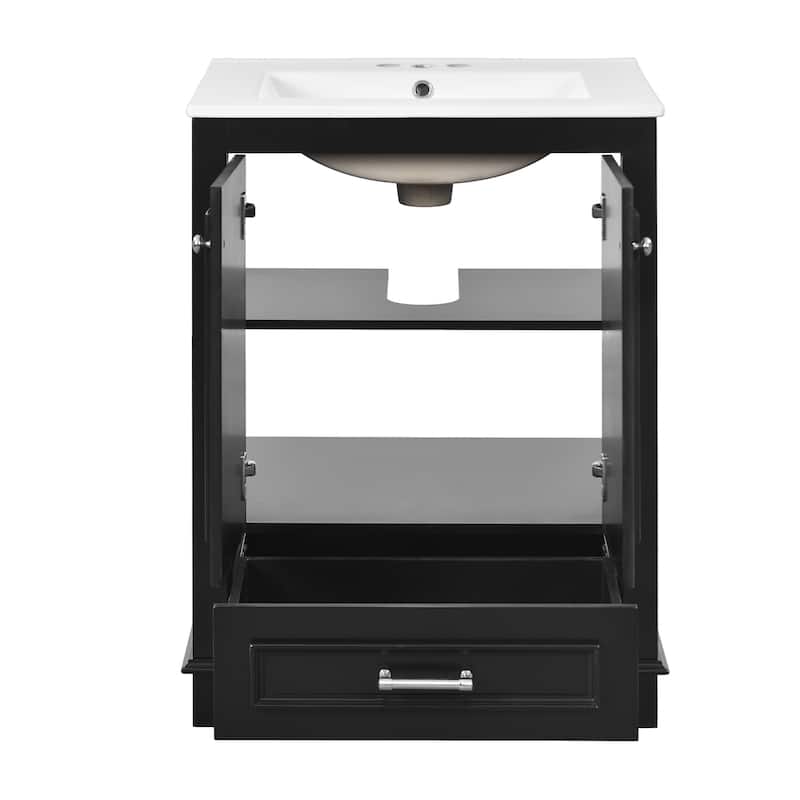 Roomfitters 24" Vanity with Ceramic Sink, Freestanding Cabinet with Silver Handles and Soft Closing Doors