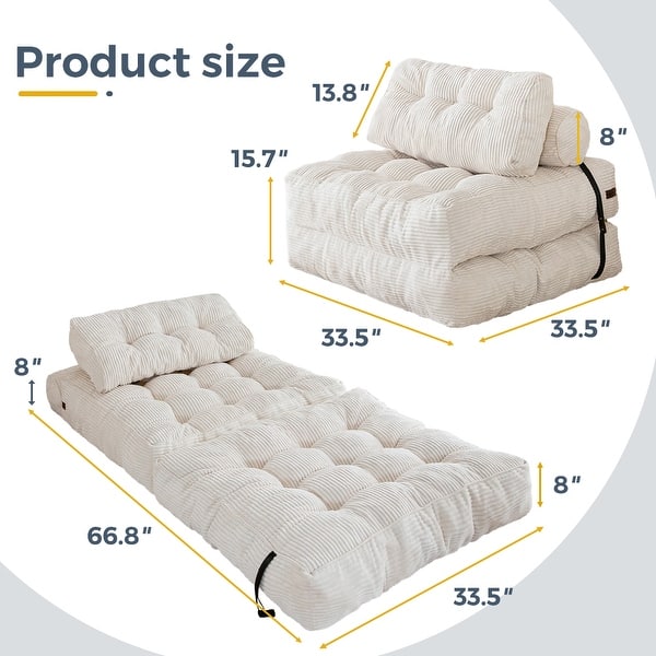 dimension image slide 1 of 6, 8"Corduroy Folding Couch Sofa Bed,Single