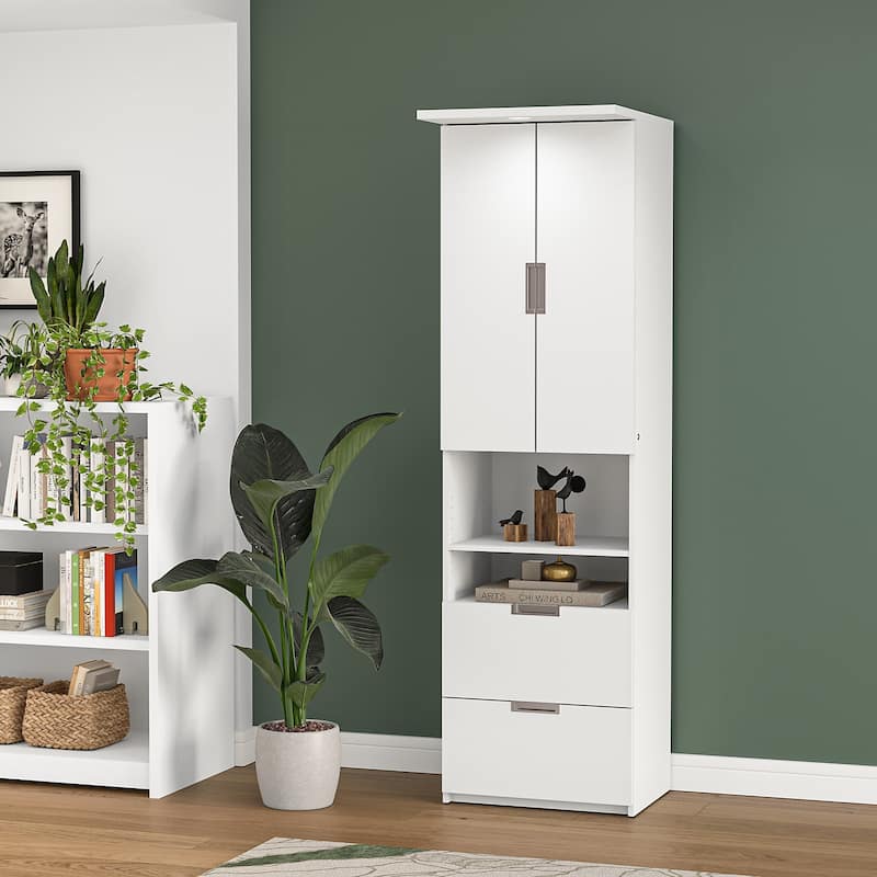 Lumina 24W Tall Storage Cabinet with Doors and Drawers by Bestar - White