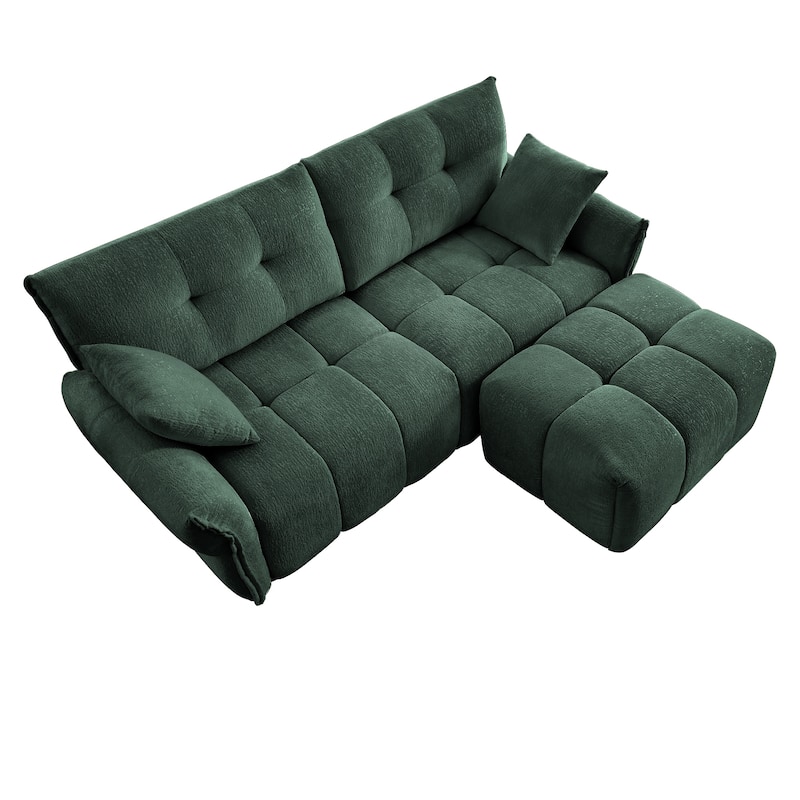 Chenille Fabric Loveseat Sofa with Ottoman, Minimalist Living Room Couch, Modern Flared Arms 2-Seater Sofa for Apartment