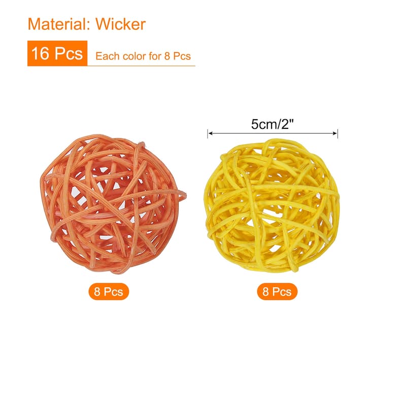 Set of 16 Pcs Wicker Rattan Balls 2 Inch Rattan Decorative Balls - Yellow,Orange