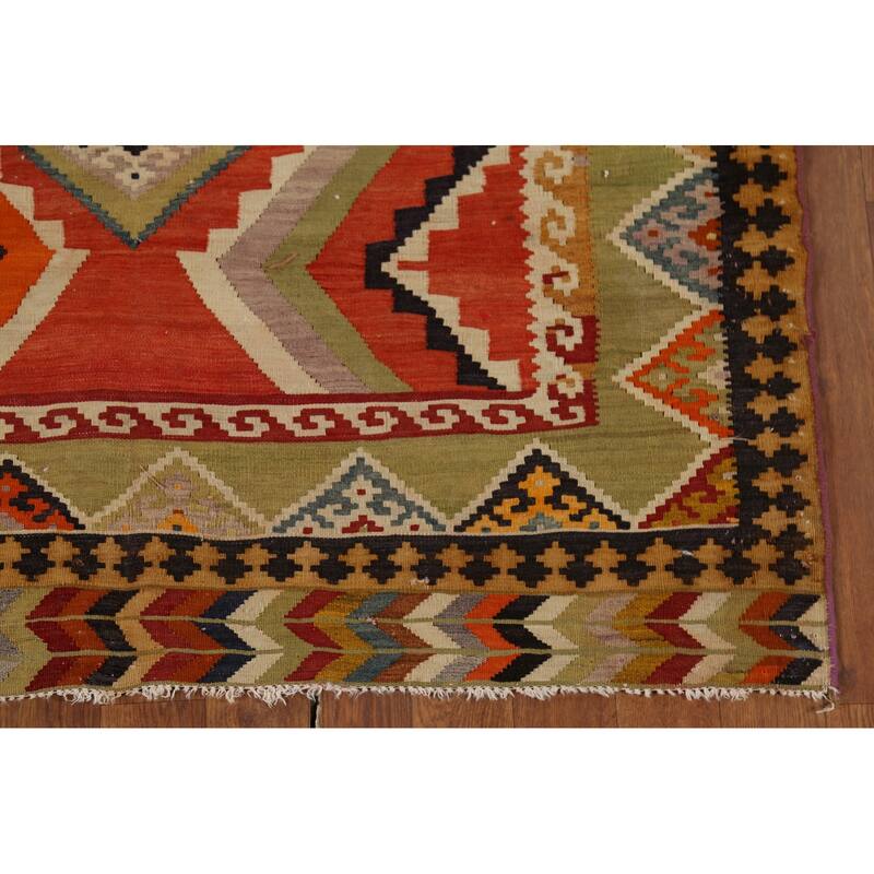 Vegetable Dye Kilim Qashqai Persian Vintage Runner Wool Carpet - 3'9"x 9'7"