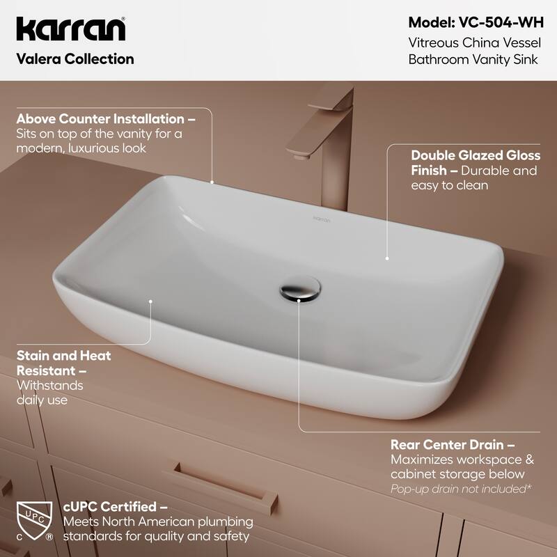 Karran Valera 24" Vitreous China Vessel Bathroom Sink in White