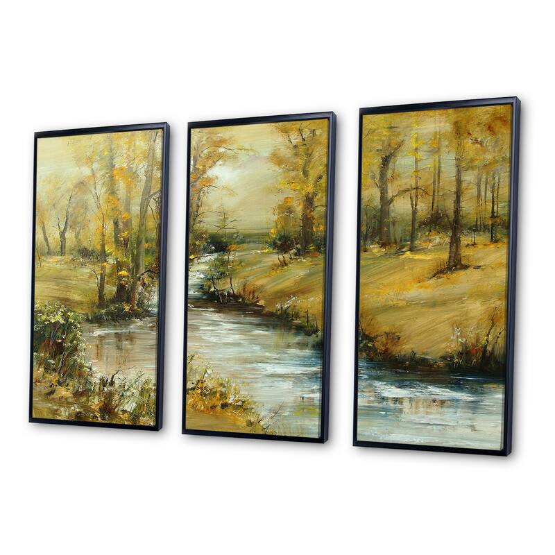 Designart "Brook in Autumn Oil Painting" Landscape Framed Art Prints