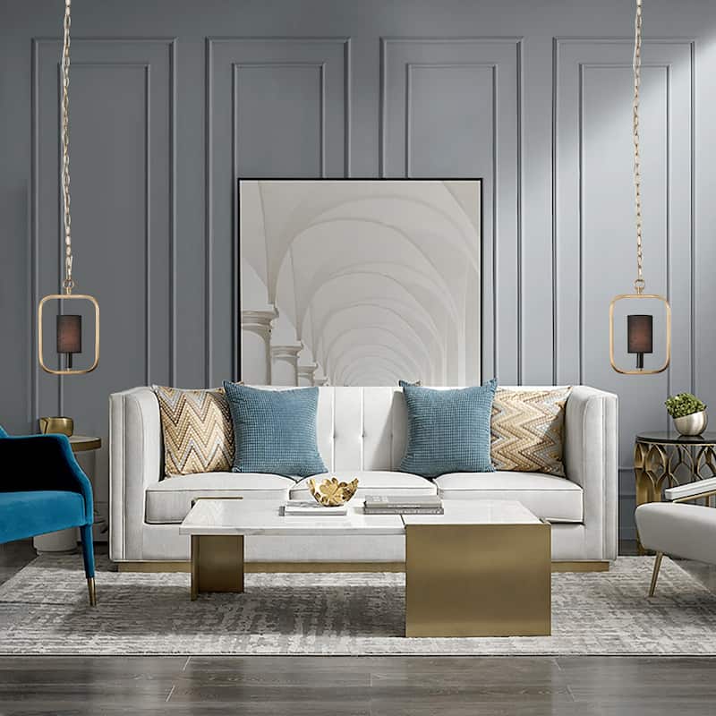 Evaie Mid-century Modern 1-Light Gold Frame Pendant Lights with Fabric Shade - L 7.5" x W 3" x H 73"