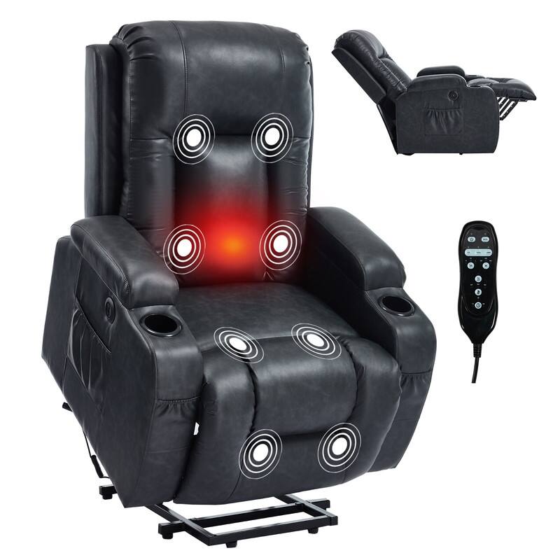 PU Infinite Position Power Lift Recliner with Massage, Heat & USB Charging - 350 LB Capacity