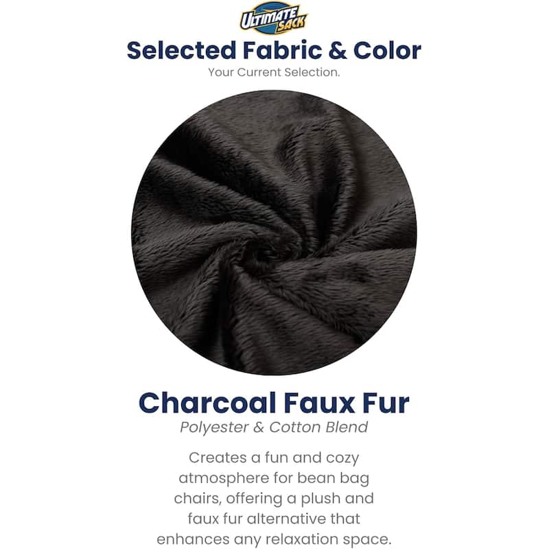 Ultimate Sack 5 Ft Foam Filled Fur Covered Bean Bag Chair w/Footstool, Charcoal