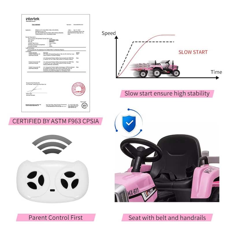 Kids Battery Powered Electric Tractor with Parent Remote Control & Trailer
