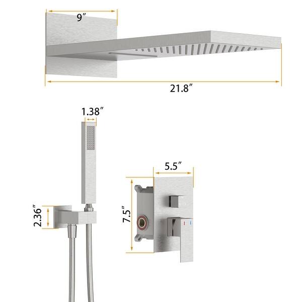 dimension image slide 0 of 3, GIVINGTREE Deluxe 22" Wall Mounted Waterfall Rain Shower System (valve Included)
