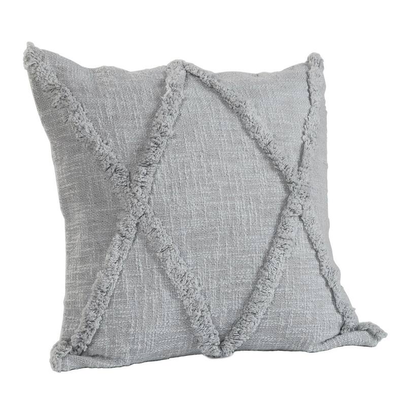 Set of Two Light Gray Diamond Cotton Throw Pillow With Fringe