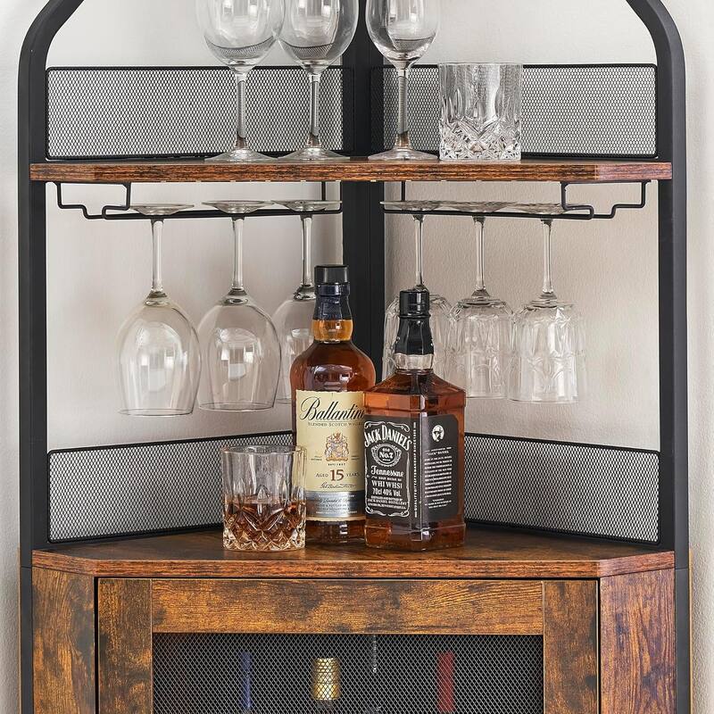 Corner Wine Cabinet with Detachable Wine Rack, 5-Tier Industrial Corner Bar Cabinet