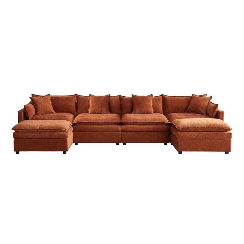 142.52" U-Shaped 6-Seater Sectional Sofa with Convertible Chaise and Ottomans, Spacious Cloud Couch for Comfort