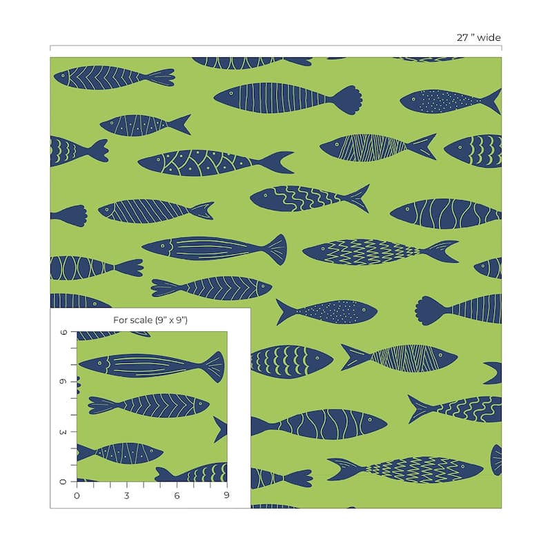 Seabrook Designs Bay Fish Unpasted Wallpaper