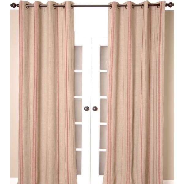 slide 2 of 2, India's Heritage Linen Stripes Lined Grommet - Single Curtain Panel 52"W x 108"L - Natural Red