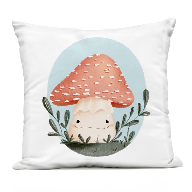 Stupell Smiling Mushroom In Nature Printed Outdoor Throw Pillow Design by Sarah Hickman - Accent - Polyester - Blue - Single