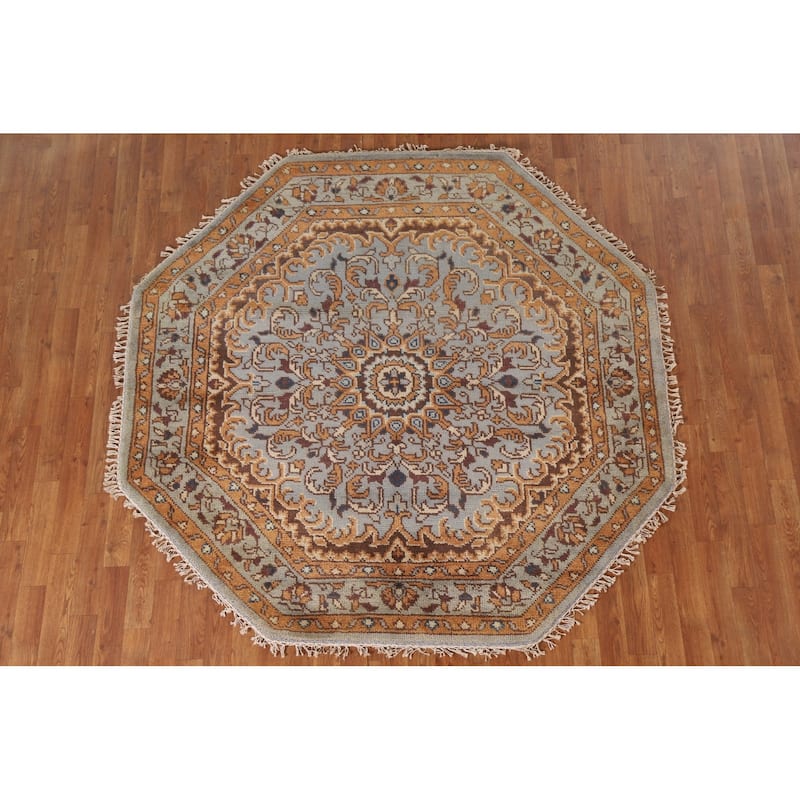 Heriz Serapi Indian Octagon Area Rug Hand-knotted Wool Carpet - 6'0"x 6'1"