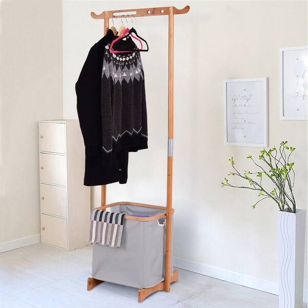 Shop Gymax Bamboo Clothes Drying Rack Laundry Hamper Garment