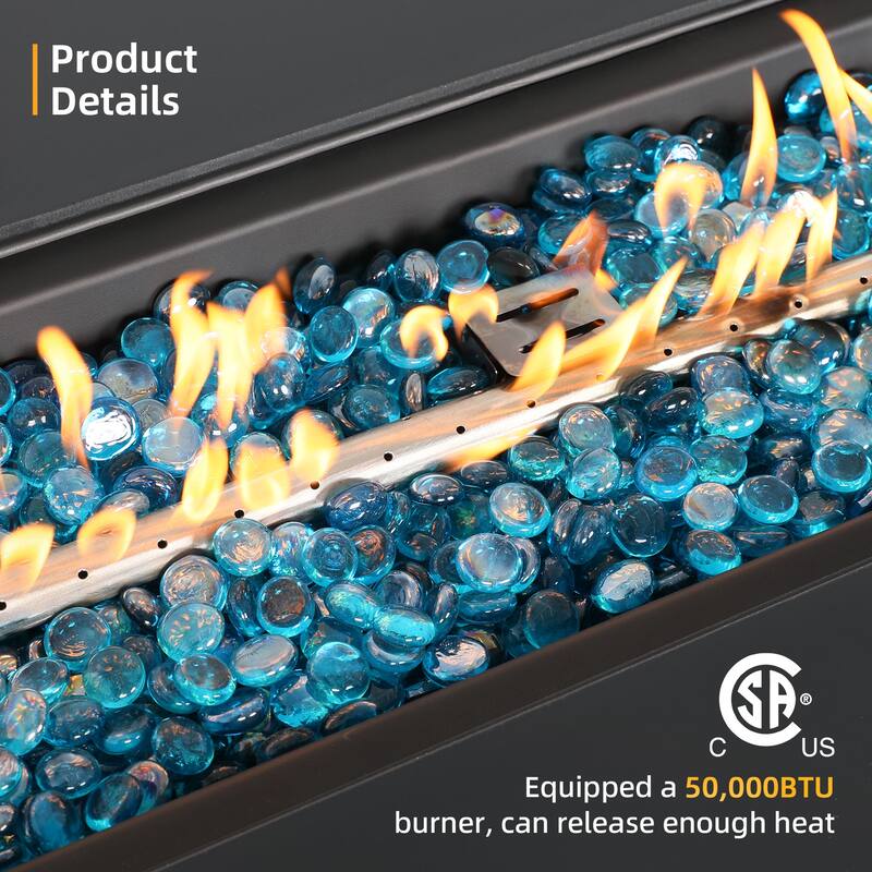 Patio Watcher 56'' 50,000 BTU Iron Rectangular Gas Fire Table with Propane Tank Cover
