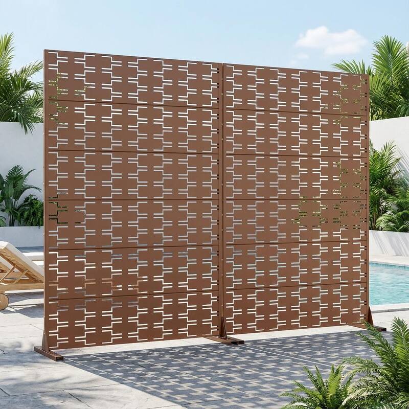 Outdoor Privacy Screen Metal Screen Fence Panel Set of 2